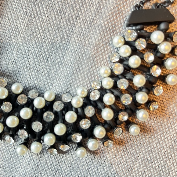 Egyptian Revival Bib Collar Necklace Faux Pearl & Gem Stone Pin Cushion Necklace - Picture 9 of 13